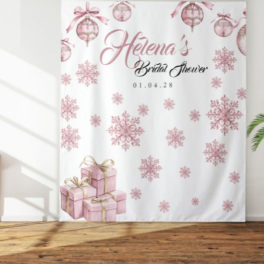ピンクの雪の結晶の背景 | 冬のブライダルシャワー タペストリー