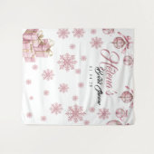 ピンクの雪の結晶の背景 | 冬のブライダルシャワー タペストリー (正面(横))