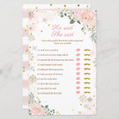 ピンクの雪の結晶フローラ彼は彼女はゲームカードと言った (正面/裏面)