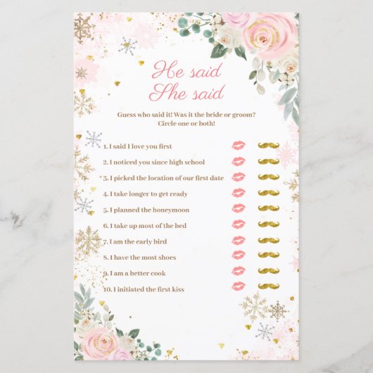 ピンクの雪の結晶フローラ彼は彼女はゲームカードと言った (正面)