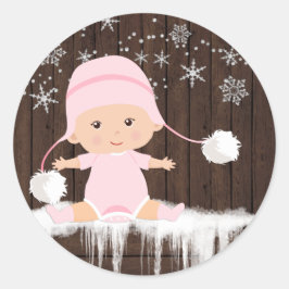 ピンクの雪の結晶ベビーシャワーステッカー ラウンドシール