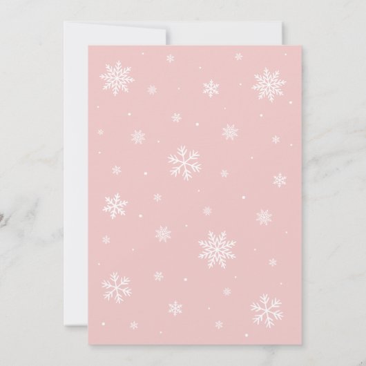ピンクの雪の結晶ベビーベビーシャワー外は寒い 招待状 (裏面)