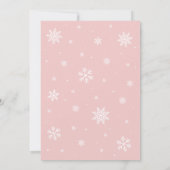 ピンクの雪の結晶ベビーベビーシャワー外は寒い 招待状 (裏面)