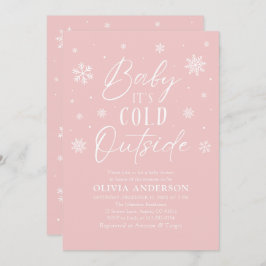 ピンクの雪の結晶ベビーベビーシャワー外は寒い 招待状