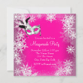 ピンクの雪の結晶仮面舞踏会パーティー 招待状 (裏面)