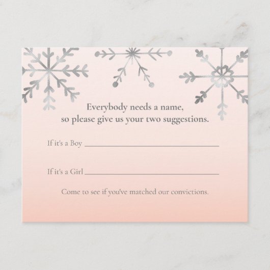ピンクの雪の結晶 名前提案 ベビーシャワー ゲーム エンクロージャーカード (正面)