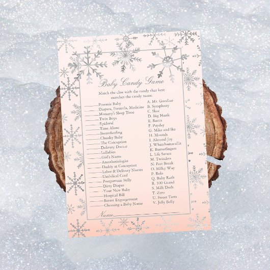 ピンクの雪の結晶 赤ちゃん お菓子 赤ちゃんシャワー ゲーム 招待状
