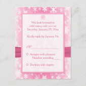 ピンクの雪の結晶 返信カード 白とピンクのリボン付き (裏面)