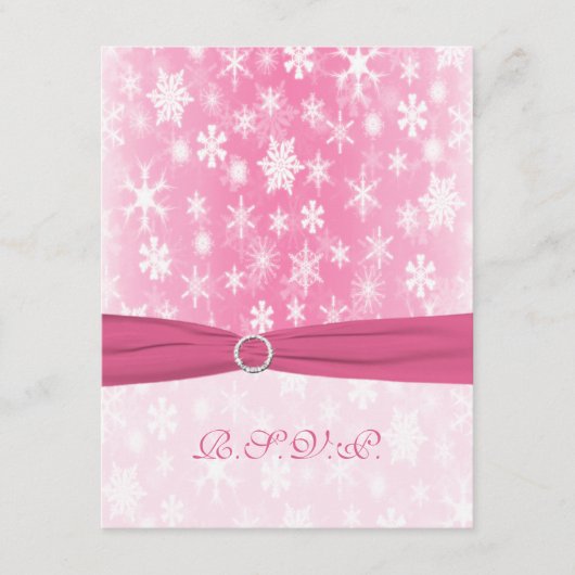 ピンクの雪の結晶 返信カード 白とピンクのリボン付き (正面)