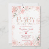 ピンクの雪の花の花 赤ちゃんのシャワー その外は寒い 招待状 (正面)