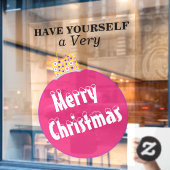 ピンクの雪を冠したメリークリスマスオーナメント ウィンドウサイン (カフェ窓)