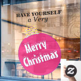 ピンクの雪を冠したメリークリスマスオーナメント ウィンドウサイン