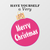 ピンクの雪を冠したメリークリスマスオーナメント ウィンドウサイン (シート)