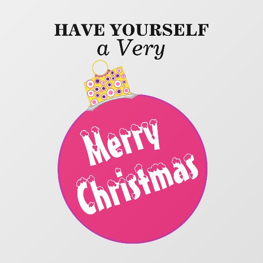 ピンクの雪を冠したメリークリスマスオーナメント ウィンドウサイン (シート)