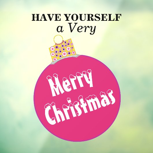 ピンクの雪を冠したメリークリスマスオーナメント ウィンドウサイン (シート3)