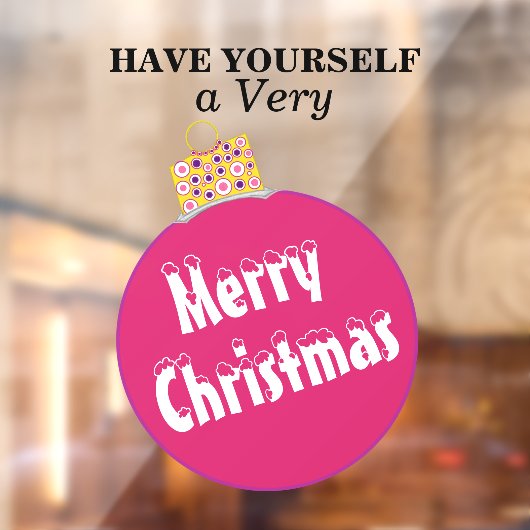 ピンクの雪を冠したメリークリスマスオーナメント ウィンドウサイン (シート2)