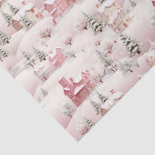 ピンクの雪景色の冬の村のクリスマス風景 薄葉紙 (詳細)