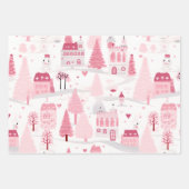 ピンクの雪景色の村 ラッピングペーパーシート (正面)