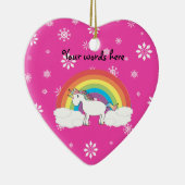 ピンクの雪片との虹のユニコーン セラミックオーナメント (右)
