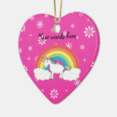 ピンクの雪片との虹のユニコーン セラミックオーナメント (左)