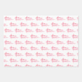 ピンクの雪片とホワイトホリデースクリプト ラッピングペーパーシート (正面3)