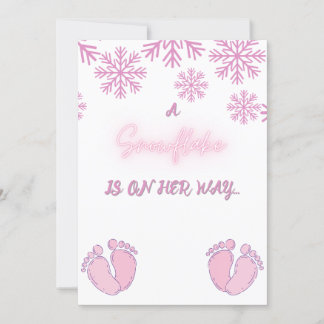ピンクの雪片と足付きガールベビーシャワー 招待状