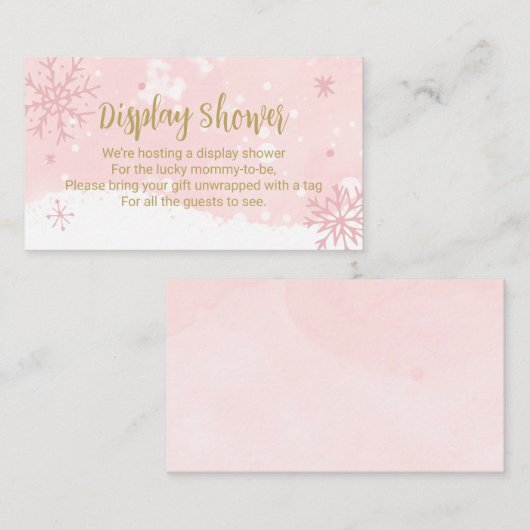 ピンクの雪片ガールベビーシャワー表示シャワー エンクロージャーカード (正面/裏面)