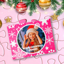 ピンクの雪片クリスマスキッズパーソナライズされた写真