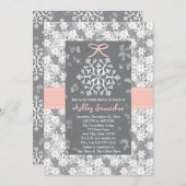 ピンクの雪片ブライダルシャワー招待状 招待状 (正面/裏面)