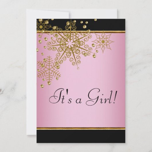 ピンクの雪片ベビーガールシャワー 招待状 (正面)