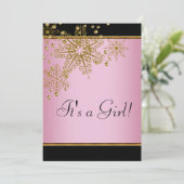 ピンクの雪片ベビーガールシャワー 招待状 (スタンド正面)