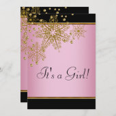 ピンクの雪片ベビーガールシャワー 招待状 (正面/裏面)