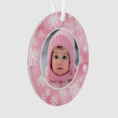 ピンクの雪片ベビーガール初めてのクリスマス写真 オーナメント (正面)