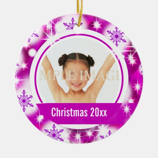 ピンクの雪片2の写真は個人化なります セラミックオーナメント (正面)