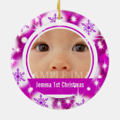 ピンクの雪片2の写真は個人化なります セラミックオーナメント (裏面)