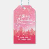 ピンクの雪 白い雪 平和な森 メリークリスマス ギフトタグ (正面)