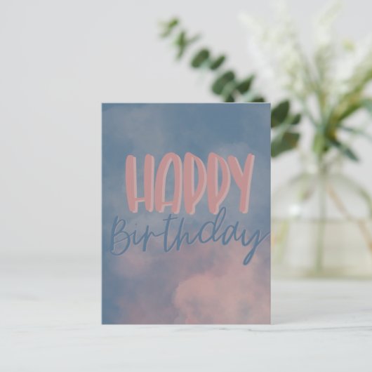 ピンクの雲がかかった空 ハッピーバースデー ポストカード (スタンド正面)