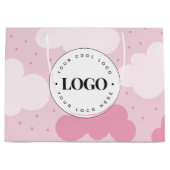 ピンクの雲がちりばめられた子供向け店舗ブランド  カスタムロゴを追加 ラージペーパーバッグ (正面)