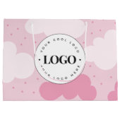 ピンクの雲がちりばめられた子供向け店舗ブランド  カスタムロゴを追加 ラージペーパーバッグ (裏面)
