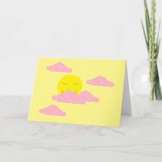ピンクの雲とともに出る太陽:黄色いブランク カード (正面)