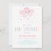 ピンクの雲とハートの女の子ベイビーシャワー 招待状 (正面)