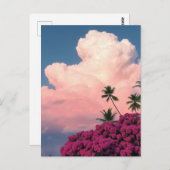 ピンクの雲と咲く茂みの写真アート ポストカード (正面/裏面)