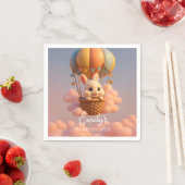 ピンクの雲と夢のようなバニーの熱気球 スタンダードカクテルナプキン (インサイチュ)