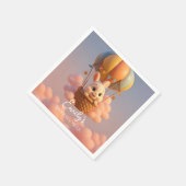 ピンクの雲と夢のようなバニーの熱気球 スタンダードカクテルナプキン (角)