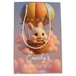 ピンクの雲と素敵なバニーの熱気球 ミディアムペーパーバッグ