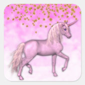 ピンクの雲と金の星のユニコーン スクエアシール (正面)
