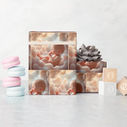 ピンクの雲に生まれないベビー ラッピングペーパー (ベビーシャワー)