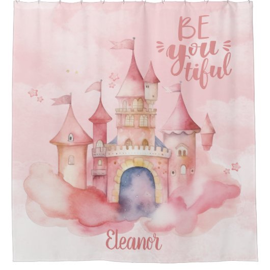 ピンクの雲に美しい宮殿をカスタマイズ シャワーカーテン (正面)