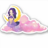 ピンクの雲の上に座っているムーンガール シール (正面)