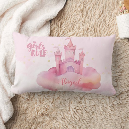 ピンクの雲の上のガールルールパレス ランバークッション (ブランケット)